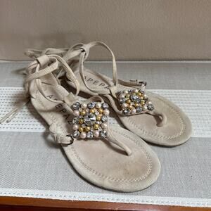 Apepazza Gladiator Sandals Cream Strappy leather embellished Beaded Size 8